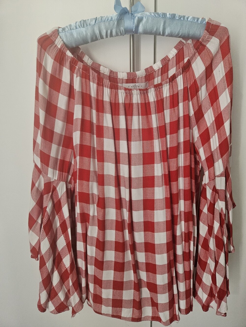 Fever Red and White Gingham Off-Shoulder Tunic